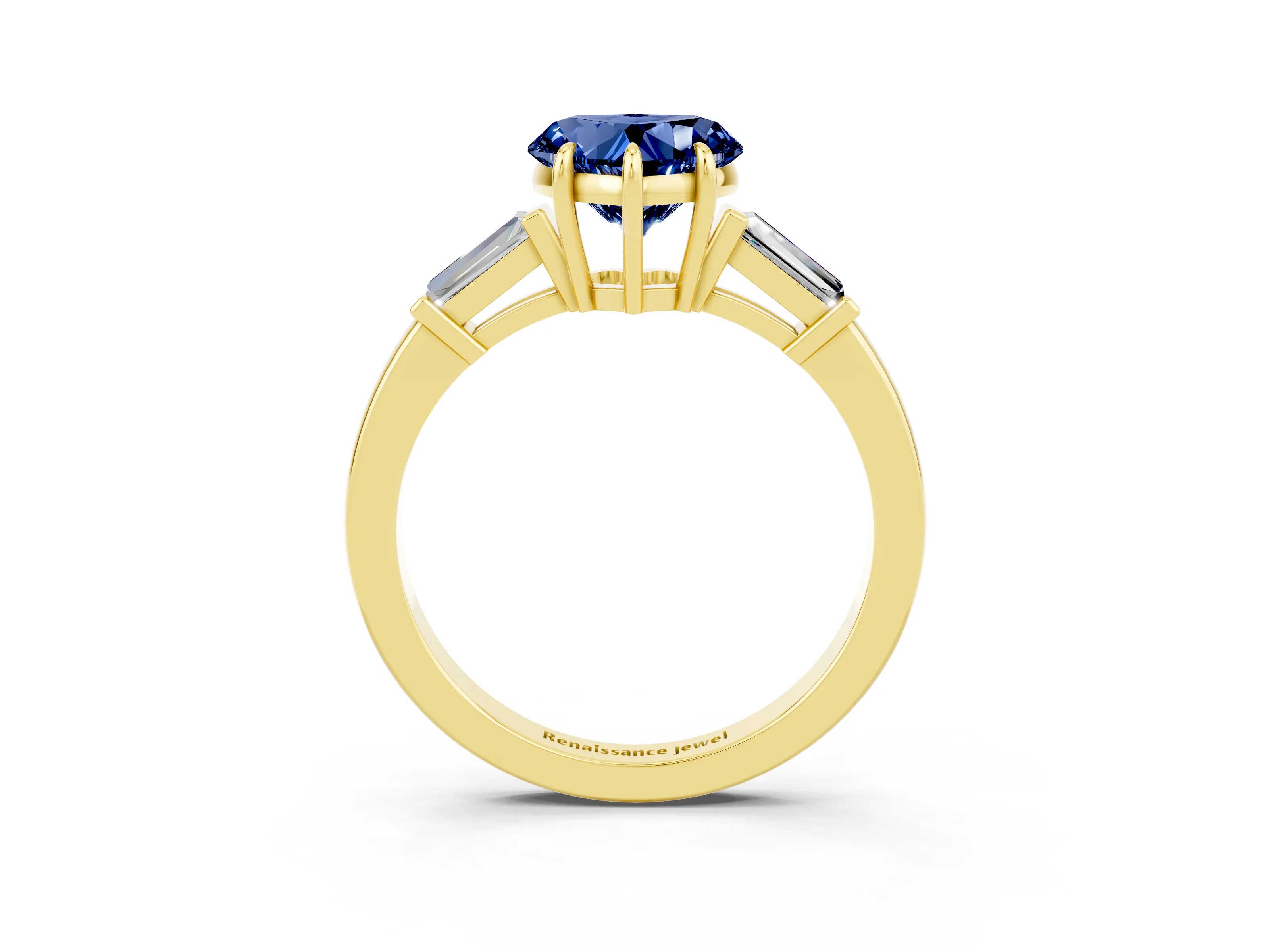 Yellow gold Heart Cut Cut Diamond Ring with Tapered Baguette Side Stones in Four-Prong Setting_3