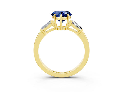 Yellow gold Heart Cut Cut Diamond Ring with Tapered Baguette Side Stones in Four-Prong Setting_3