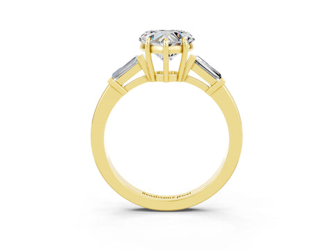 Yellow gold Heart Cut Cut Diamond Ring with Tapered Baguette Side Stones in Four-Prong Setting_3