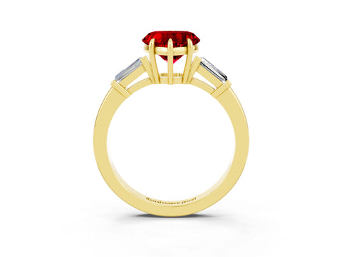 Yellow gold Heart Cut Cut Diamond Ring with Tapered Baguette Side Stones in Four-Prong Setting_3