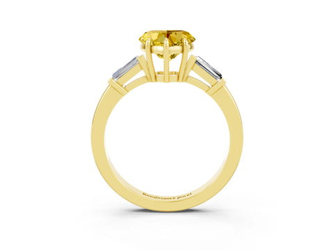 Yellow gold Heart Cut Cut Diamond Ring with Tapered Baguette Side Stones in Four-Prong Setting_3