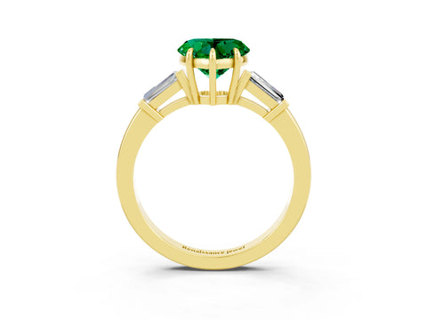 Yellow gold Heart Cut Cut Diamond Ring with Tapered Baguette Side Stones in Four-Prong Setting_3