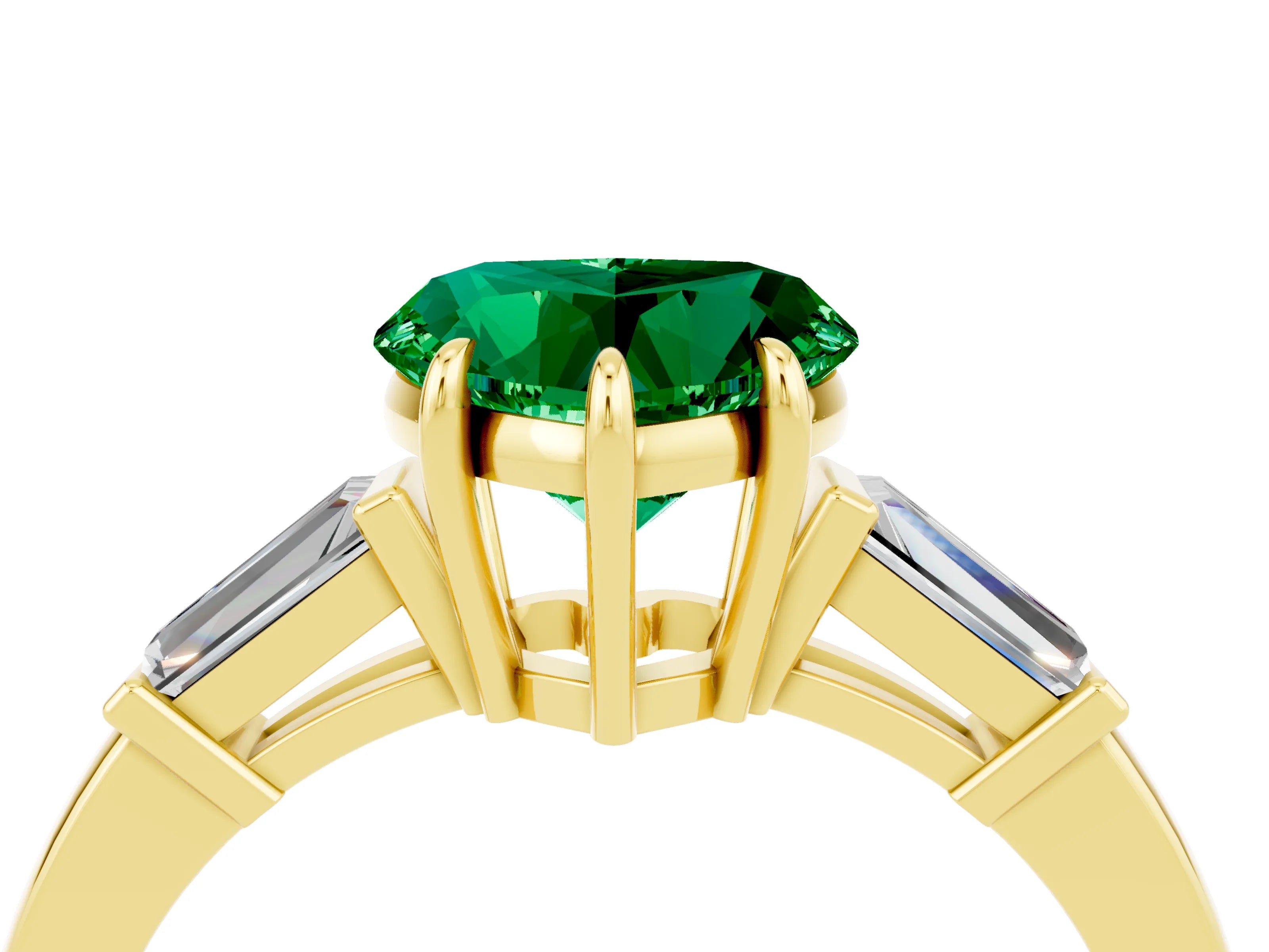 Yellow gold Heart Cut Cut Diamond Ring with Tapered Baguette Side Stones in Four-Prong Setting_4
