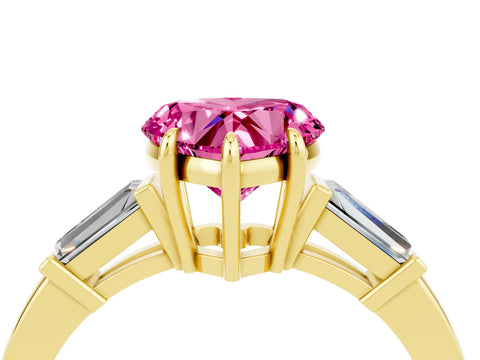 Yellow gold Heart Cut Cut Diamond Ring with Tapered Baguette Side Stones in Four-Prong Setting_4