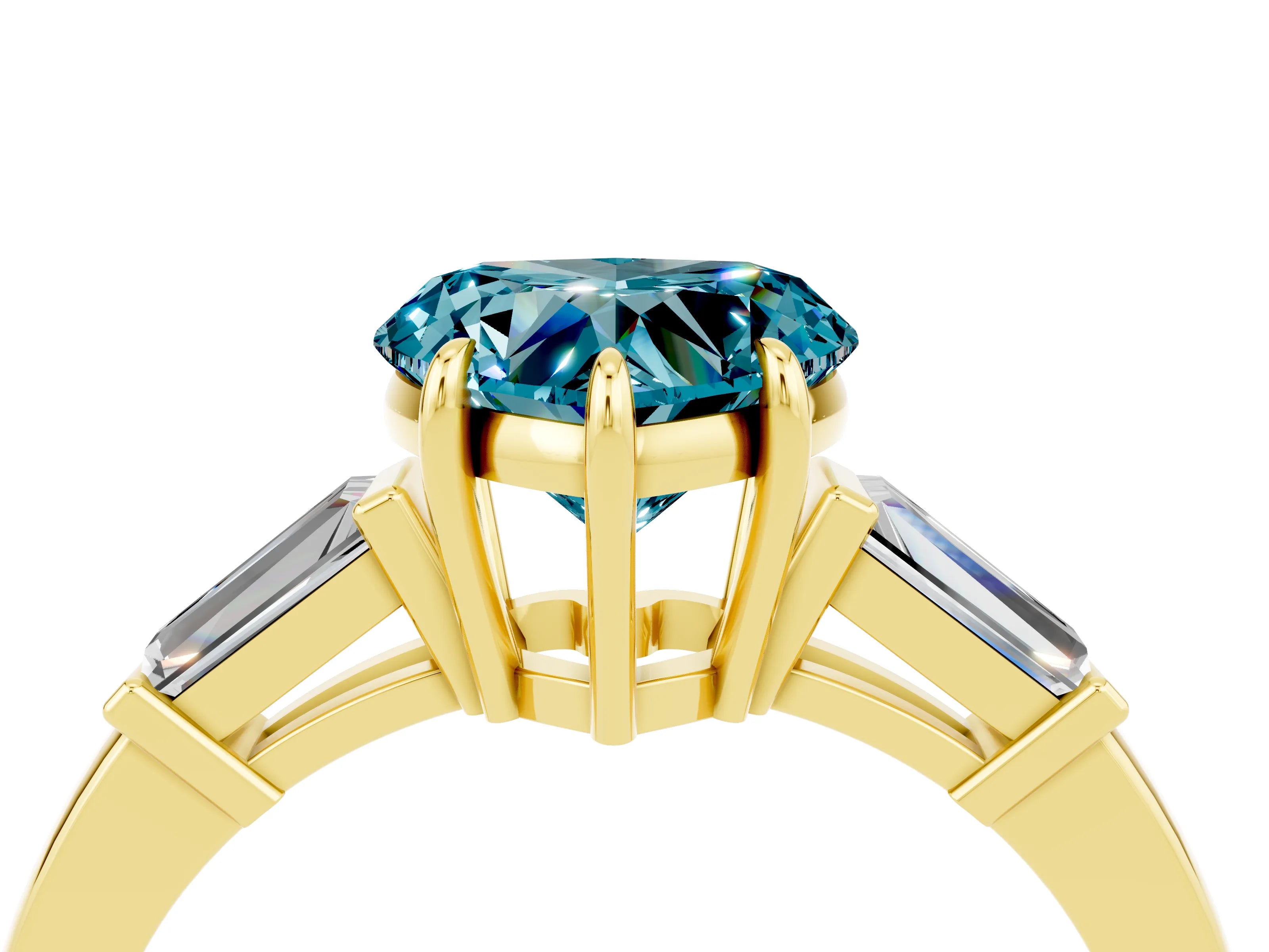 Yellow gold Heart Cut Cut Diamond Ring with Tapered Baguette Side Stones in Four-Prong Setting_4