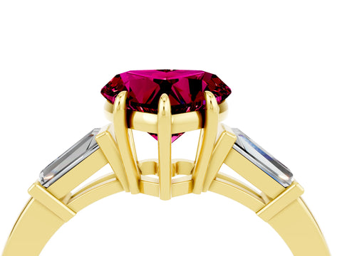 Yellow gold Heart Cut Cut Diamond Ring with Tapered Baguette Side Stones in Four-Prong Setting_4