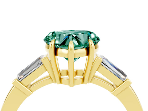 Yellow gold Heart Cut Cut Diamond Ring with Tapered Baguette Side Stones in Four-Prong Setting_4