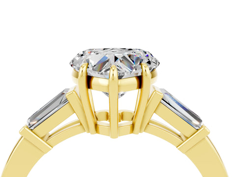 Yellow gold Heart Cut Cut Diamond Ring with Tapered Baguette Side Stones in Four-Prong Setting_4