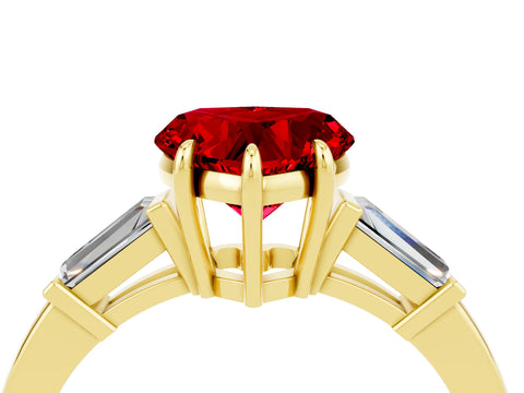 Yellow gold Heart Cut Cut Diamond Ring with Tapered Baguette Side Stones in Four-Prong Setting_4
