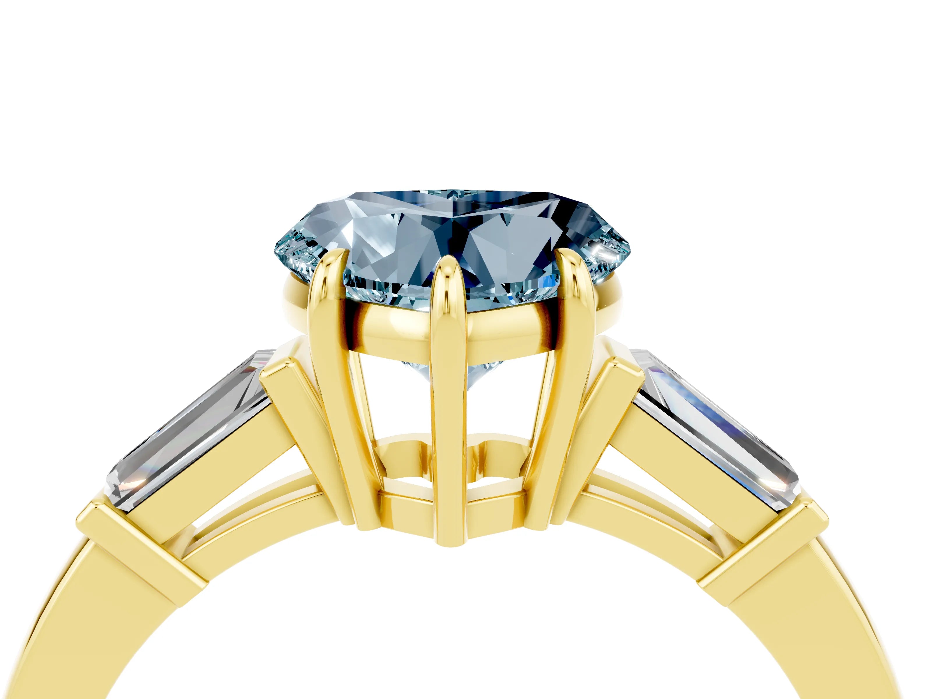 Yellow gold Heart Cut Cut Diamond Ring with Tapered Baguette Side Stones in Four-Prong Setting_4