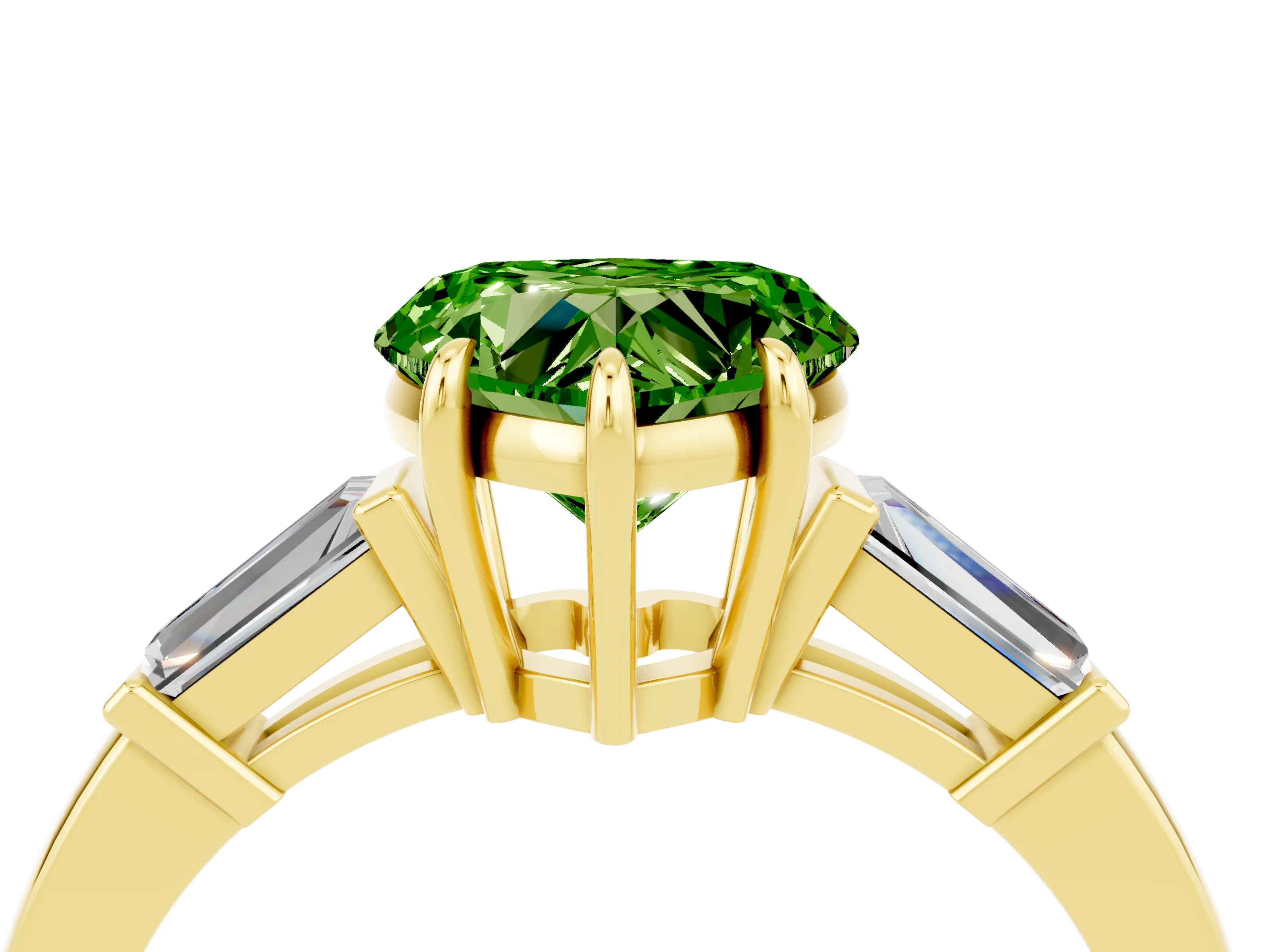 Yellow gold Heart Cut Cut Diamond Ring with Tapered Baguette Side Stones in Four-Prong Setting_4