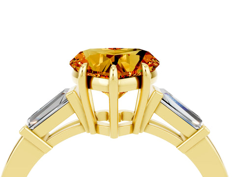 Yellow gold Heart Cut Cut Diamond Ring with Tapered Baguette Side Stones in Four-Prong Setting_4