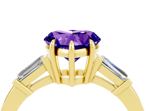 Yellow gold Heart Cut Cut Diamond Ring with Tapered Baguette Side Stones in Four-Prong Setting_4