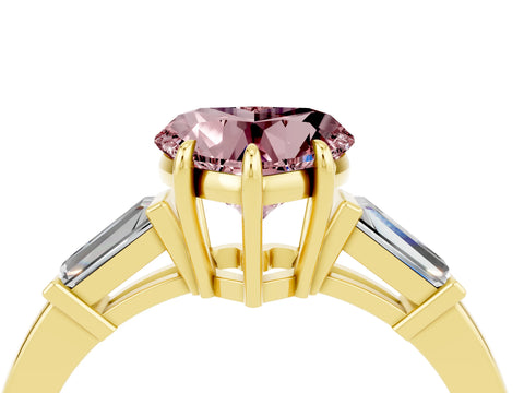 Yellow gold Heart Cut Cut Diamond Ring with Tapered Baguette Side Stones in Four-Prong Setting_4