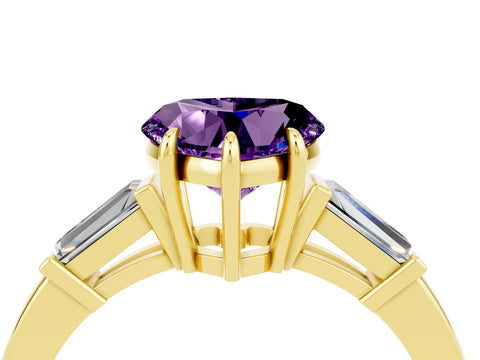 Yellow gold Heart Cut Cut Diamond Ring with Tapered Baguette Side Stones in Four-Prong Setting_4