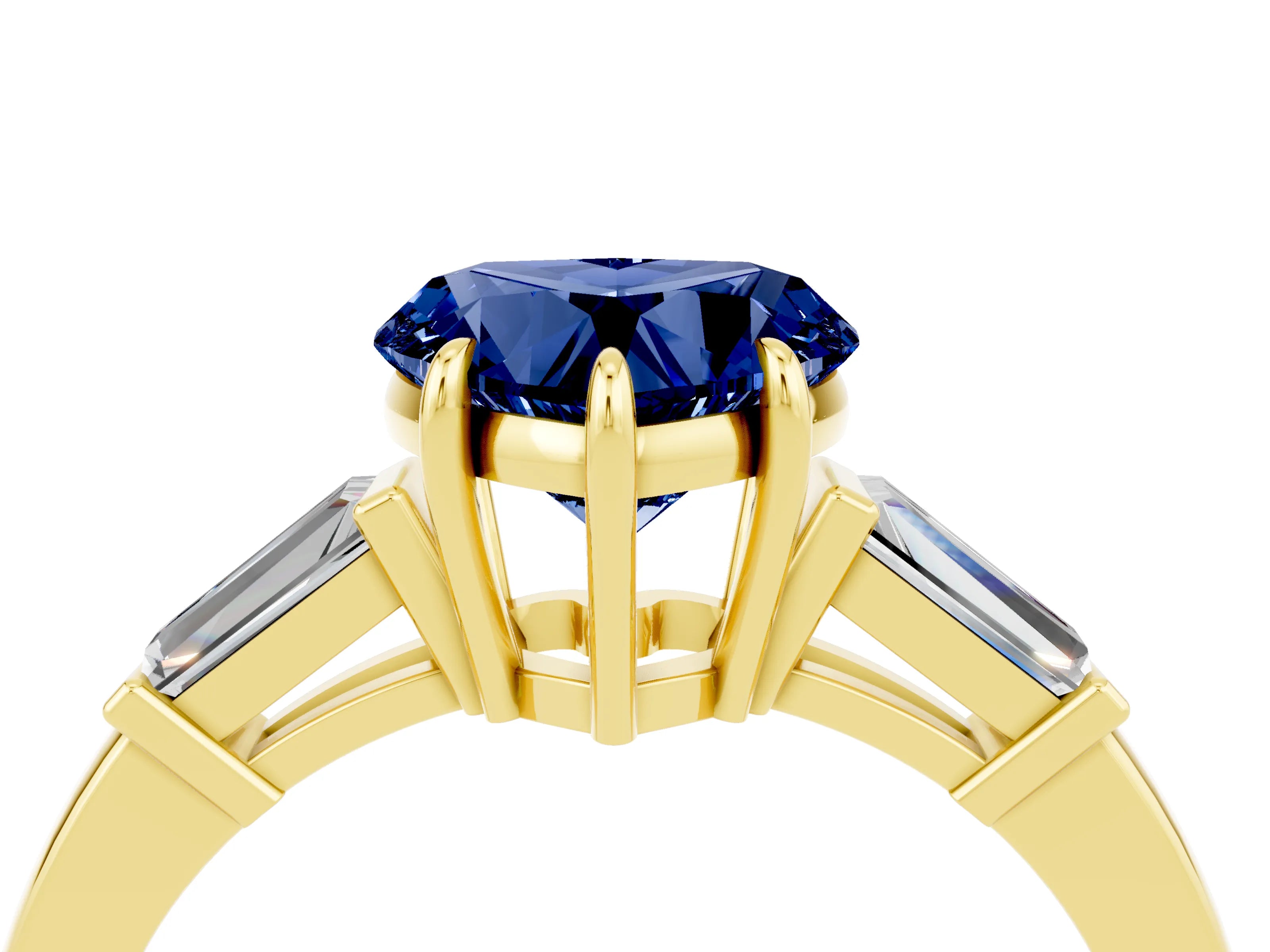 Yellow gold Heart Cut Cut Diamond Ring with Tapered Baguette Side Stones in Four-Prong Setting_4