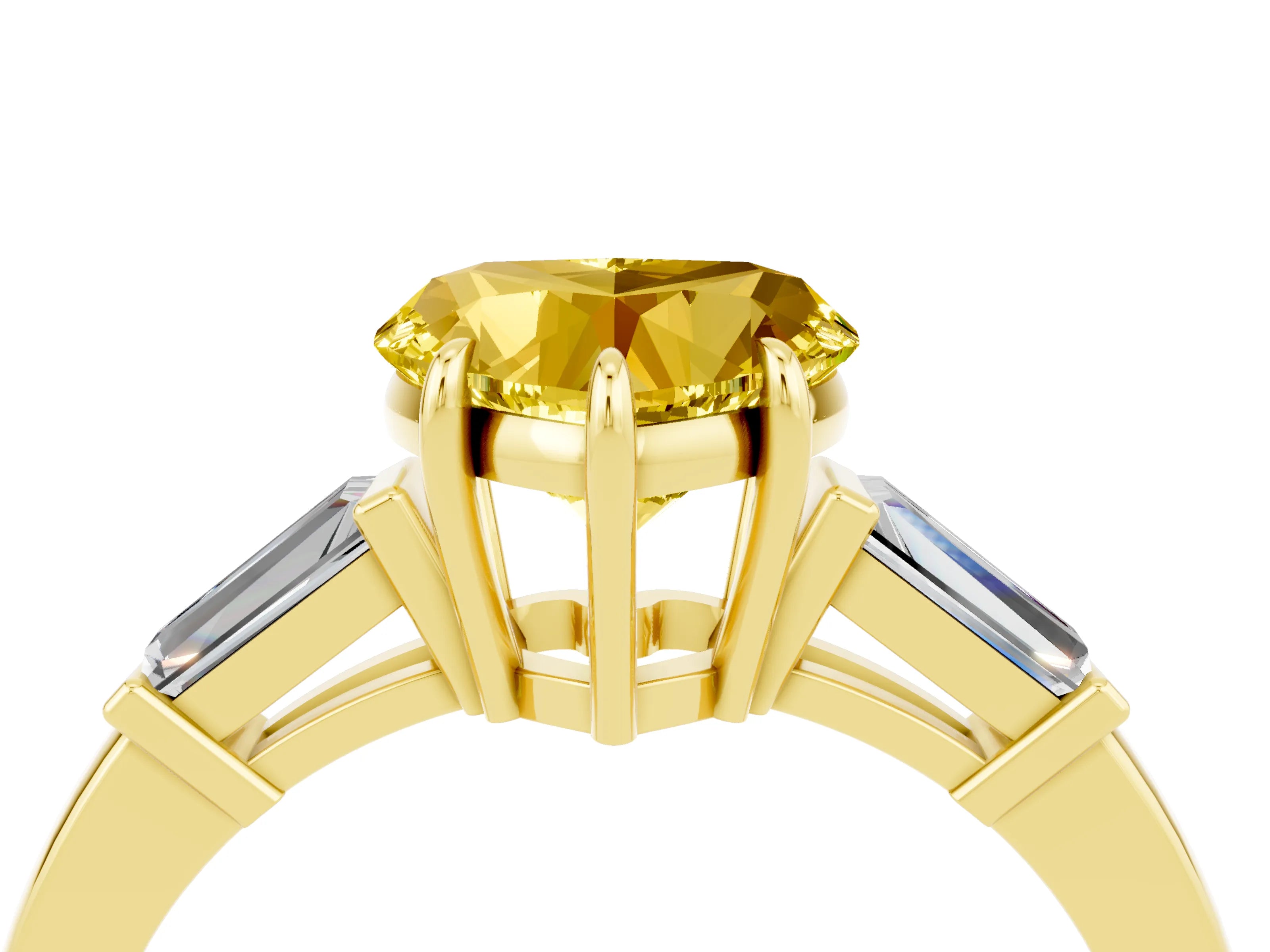Yellow gold Heart Cut Cut Diamond Ring with Tapered Baguette Side Stones in Four-Prong Setting_4