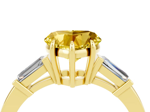 Yellow gold Heart Cut Cut Diamond Ring with Tapered Baguette Side Stones in Four-Prong Setting_4