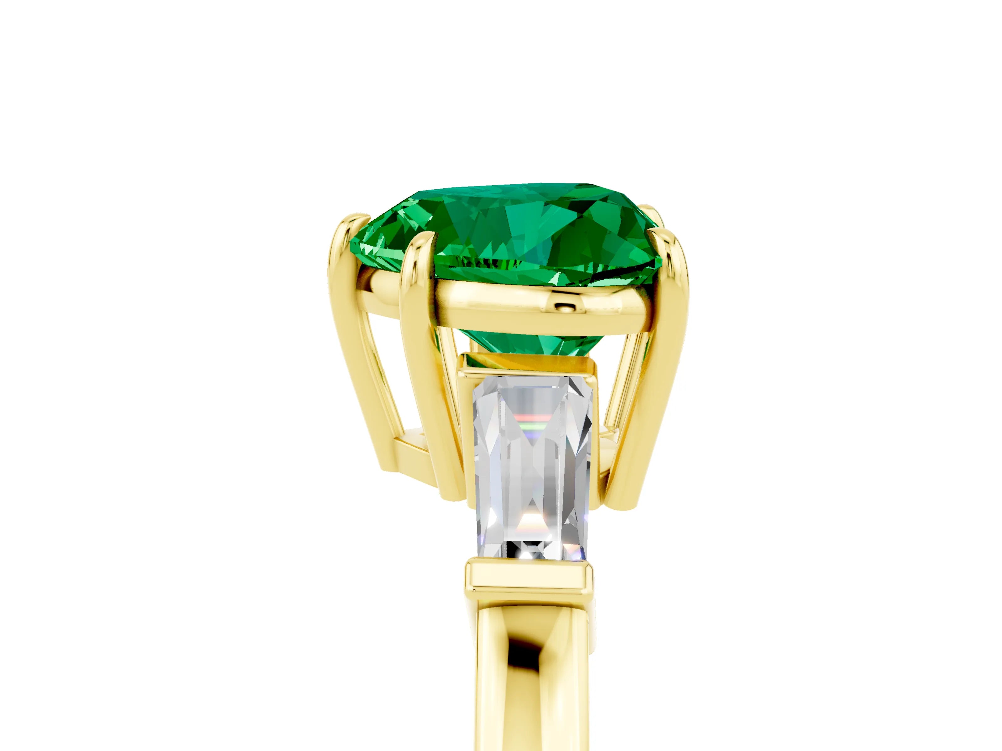 Yellow gold Heart Cut Cut Diamond Ring with Tapered Baguette Side Stones in Four-Prong Setting_5