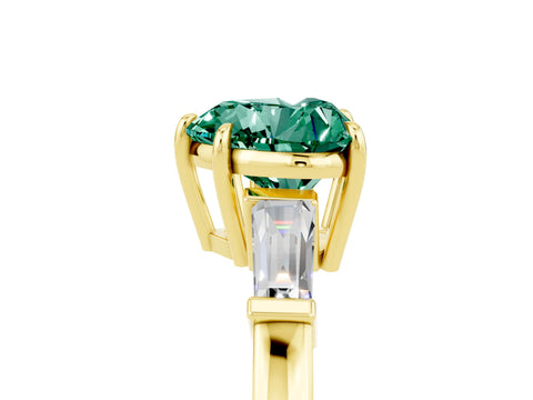 Yellow gold Heart Cut Cut Diamond Ring with Tapered Baguette Side Stones in Four-Prong Setting_5
