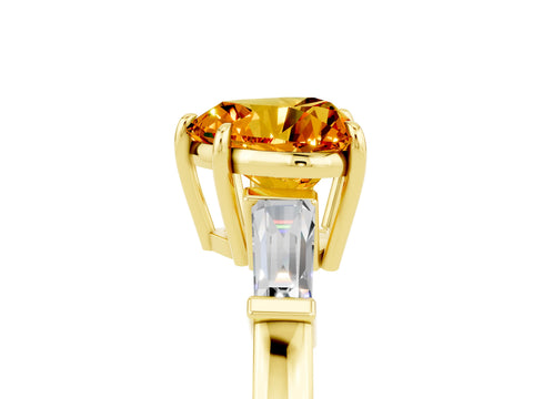 Yellow gold Heart Cut Cut Diamond Ring with Tapered Baguette Side Stones in Four-Prong Setting_5
