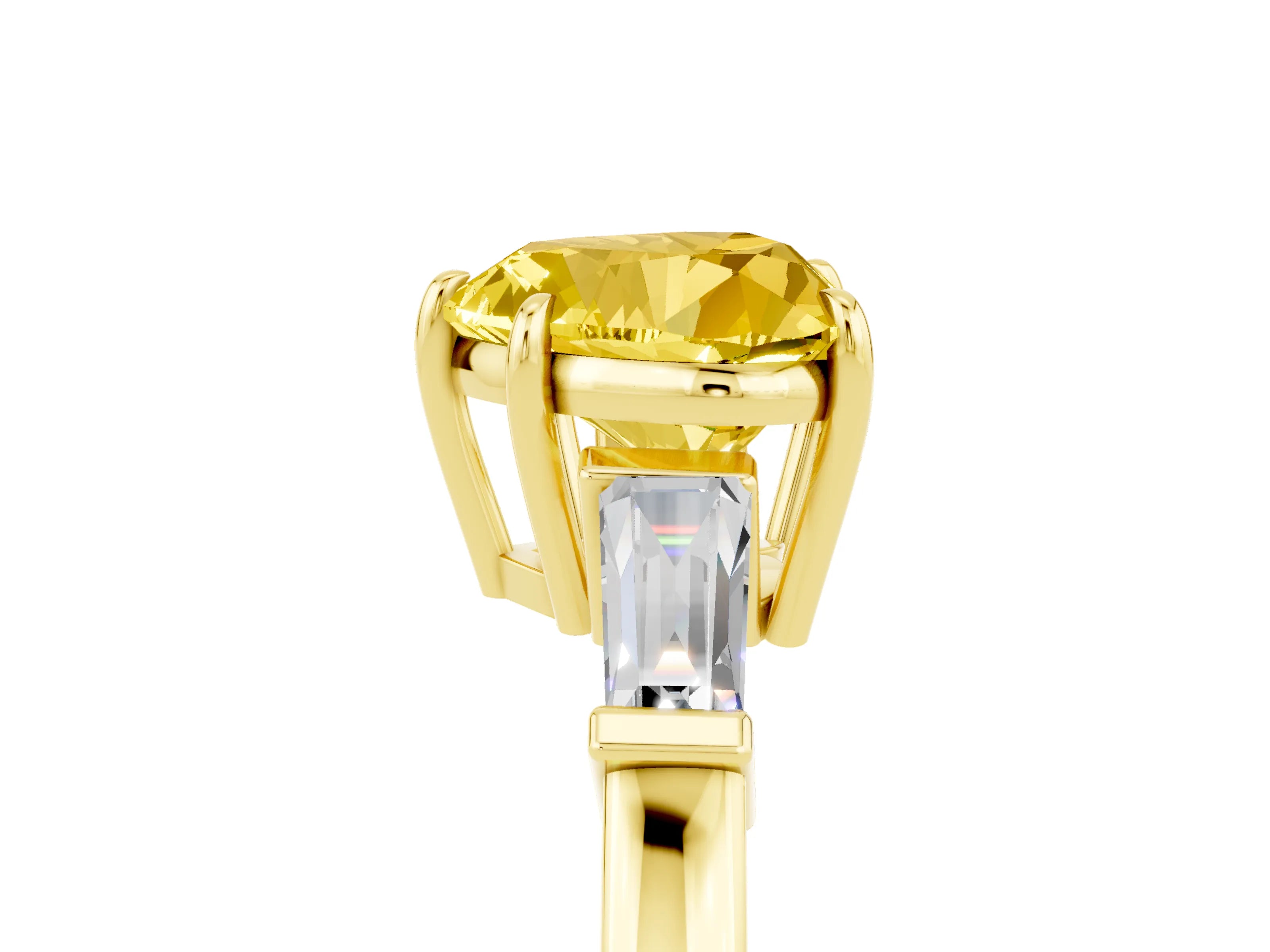 Yellow gold Heart Cut Cut Diamond Ring with Tapered Baguette Side Stones in Four-Prong Setting_5