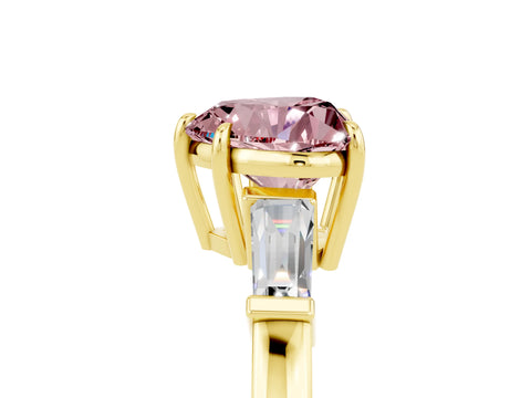 Yellow gold Heart Cut Cut Diamond Ring with Tapered Baguette Side Stones in Four-Prong Setting_5