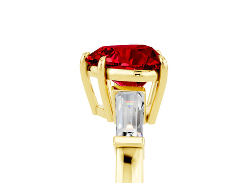 Yellow gold Heart Cut Cut Diamond Ring with Tapered Baguette Side Stones in Four-Prong Setting_5