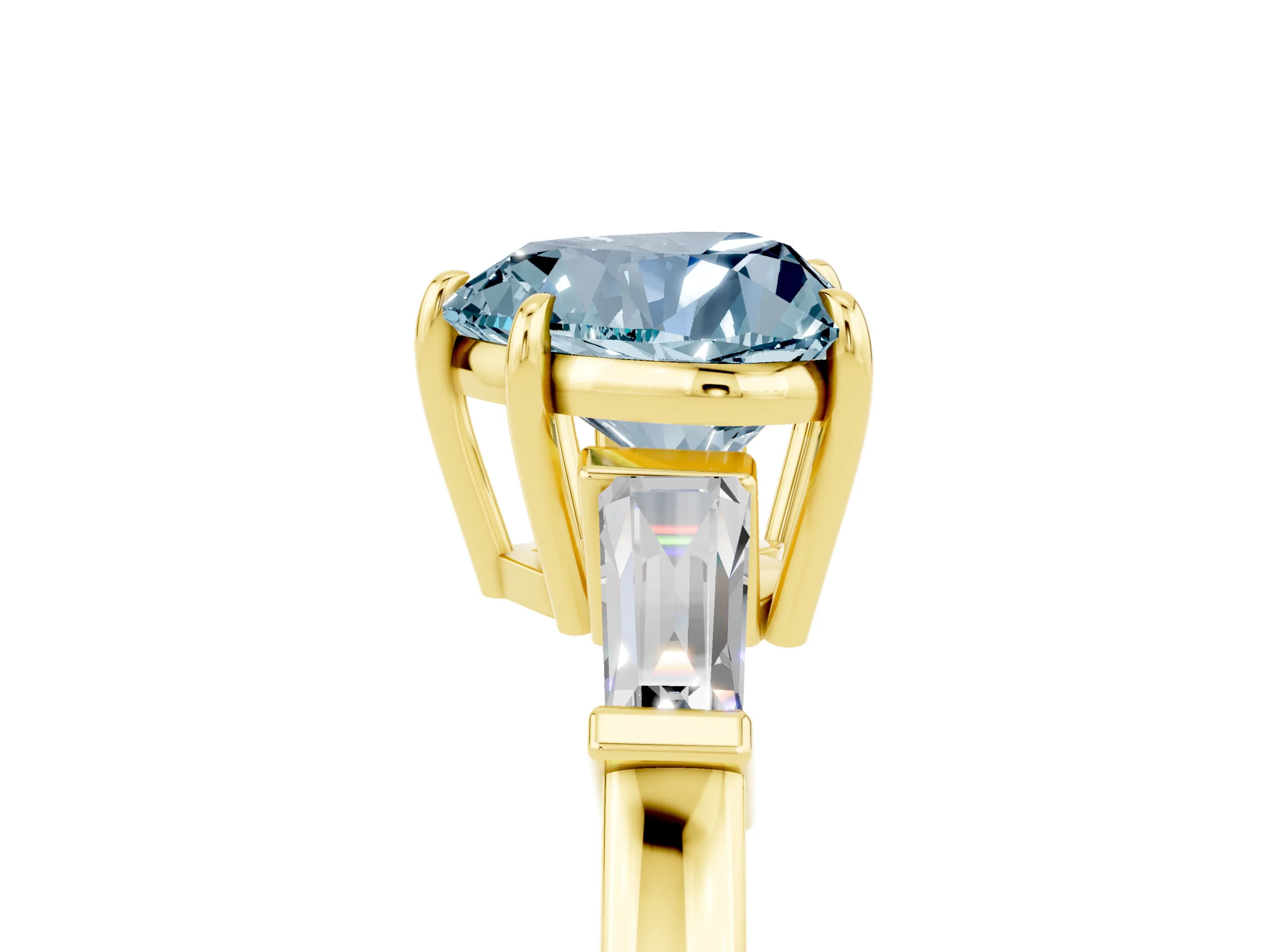 Yellow gold Heart Cut Cut Diamond Ring with Tapered Baguette Side Stones in Four-Prong Setting_5