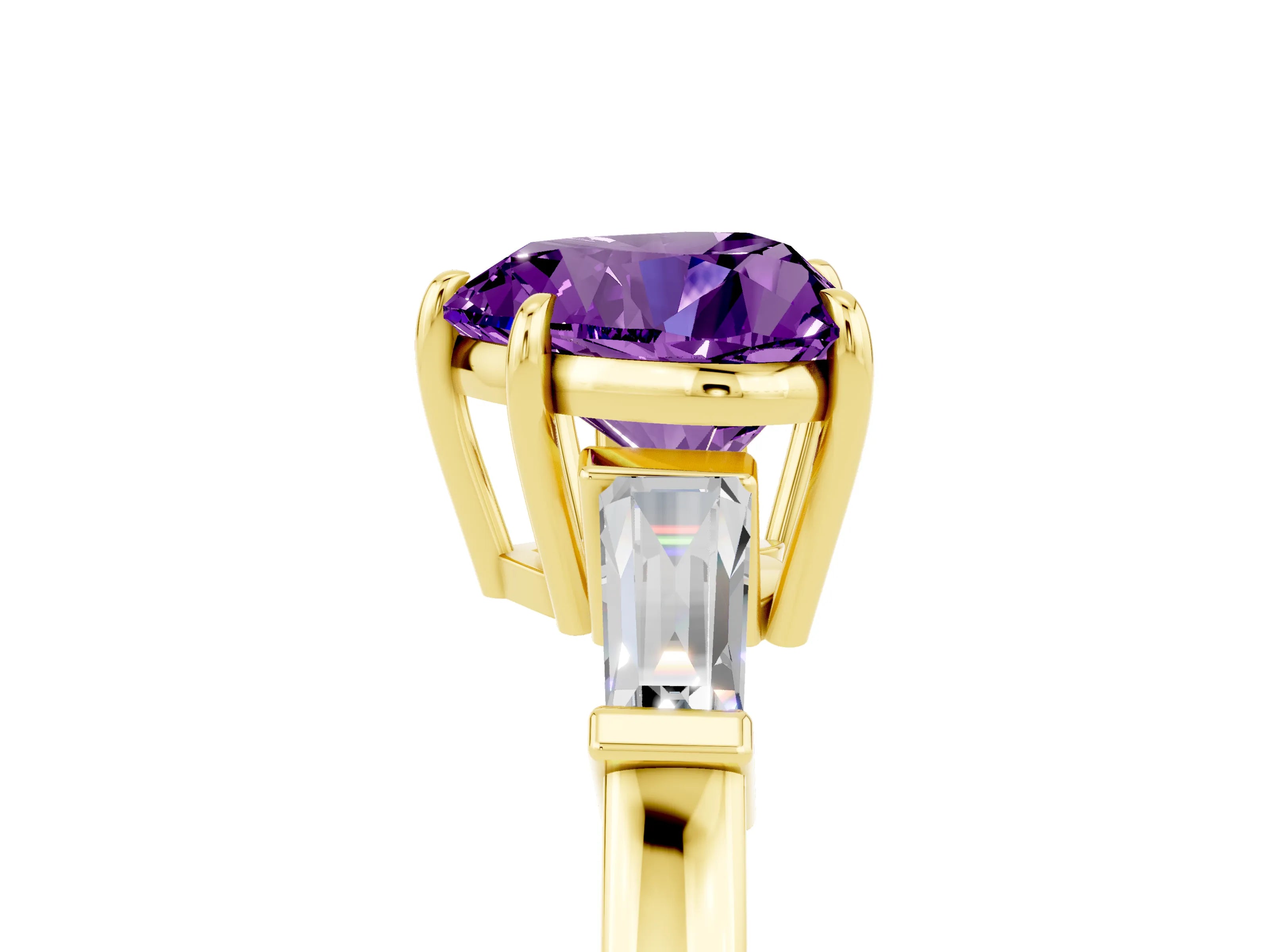 Yellow gold Heart Cut Cut Diamond Ring with Tapered Baguette Side Stones in Four-Prong Setting_5