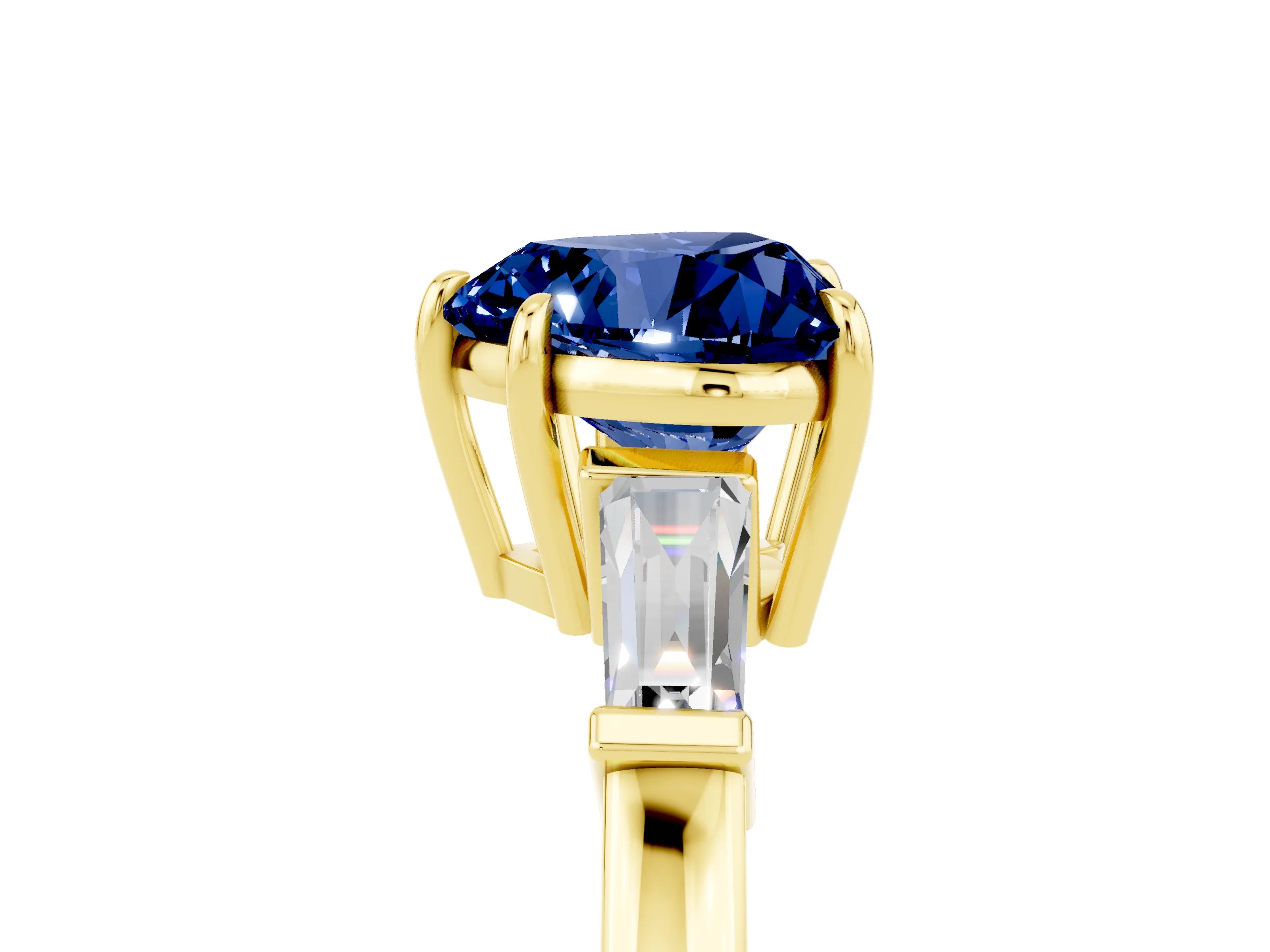 Yellow gold Heart Cut Cut Diamond Ring with Tapered Baguette Side Stones in Four-Prong Setting_5