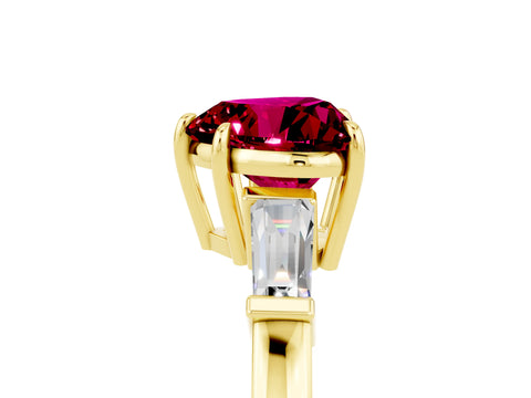 Yellow gold Heart Cut Cut Diamond Ring with Tapered Baguette Side Stones in Four-Prong Setting_5