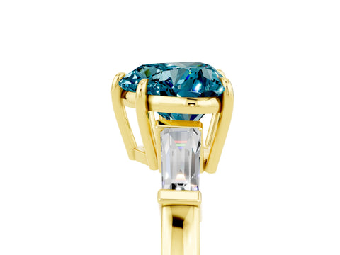 Yellow gold Heart Cut Cut Diamond Ring with Tapered Baguette Side Stones in Four-Prong Setting_5