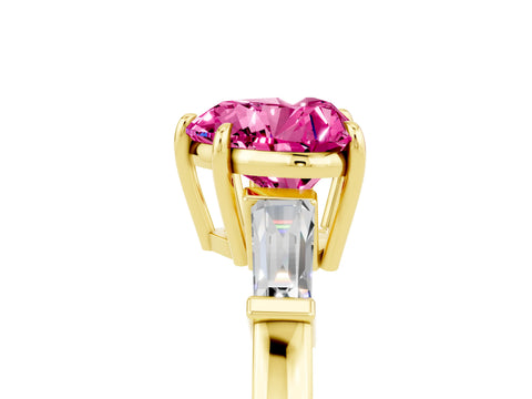 Yellow gold Heart Cut Cut Diamond Ring with Tapered Baguette Side Stones in Four-Prong Setting_5