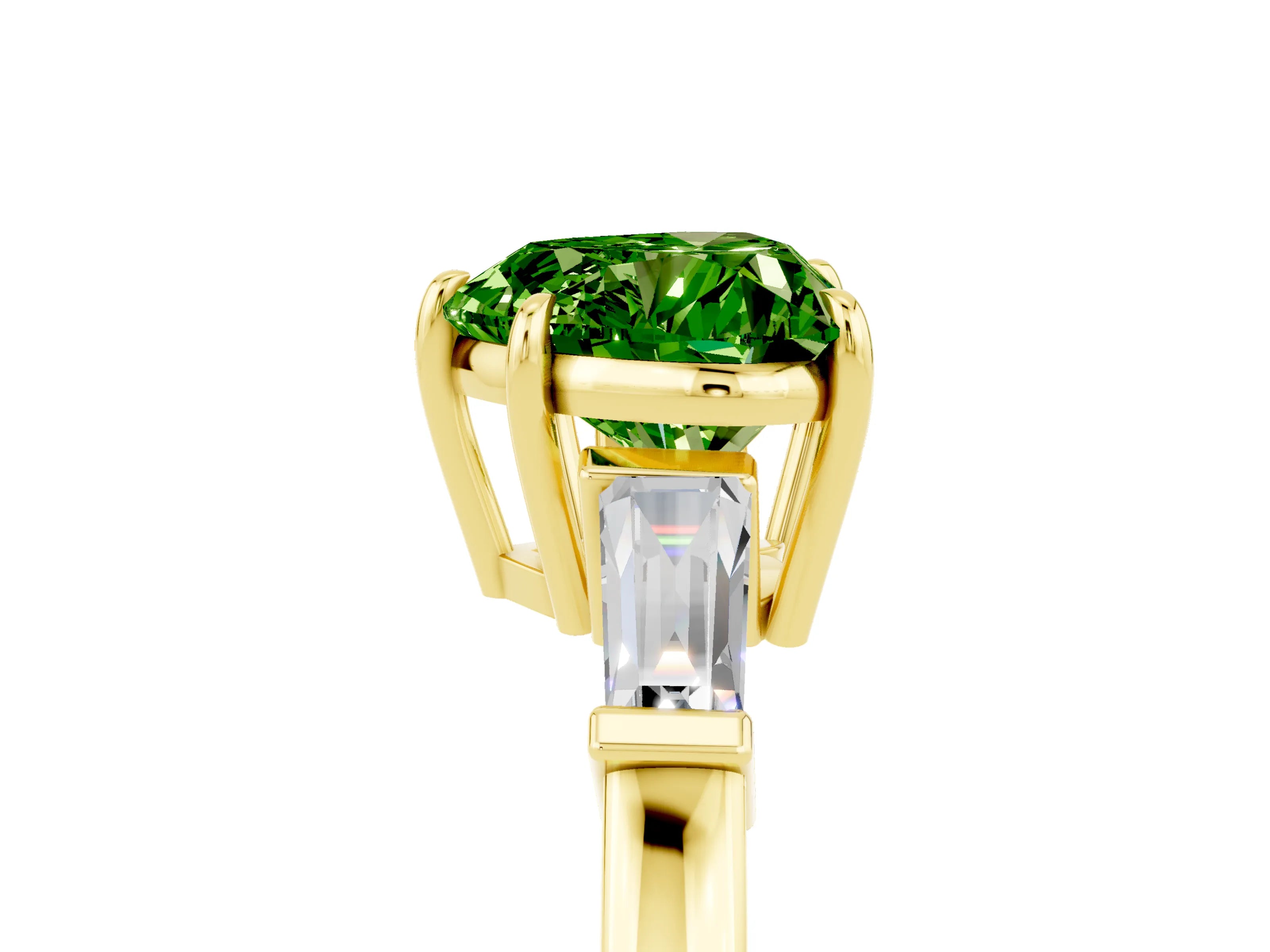 Yellow gold Heart Cut Cut Diamond Ring with Tapered Baguette Side Stones in Four-Prong Setting_5