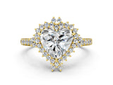 Yellow gold Heart Cut Cut Diamond Sunburst Halo Engagement Ring with Pavé Band_3