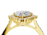 Yellow gold Heart Cut Cut Diamond Sunburst Halo Engagement Ring with Pavé Band_7