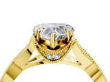Yellow gold Heart Cut Cut Diamond Twisted Band with Milgrain Pave Setting and Four-Prong Setting_10