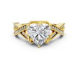 Yellow gold Heart Cut Cut Diamond Twisted Band with Milgrain Pave Setting and Four-Prong Setting_6