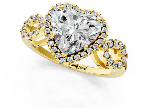 Yellow Gold Heart-Shaped Pave Infinity Halo Engagement Ring Setting
