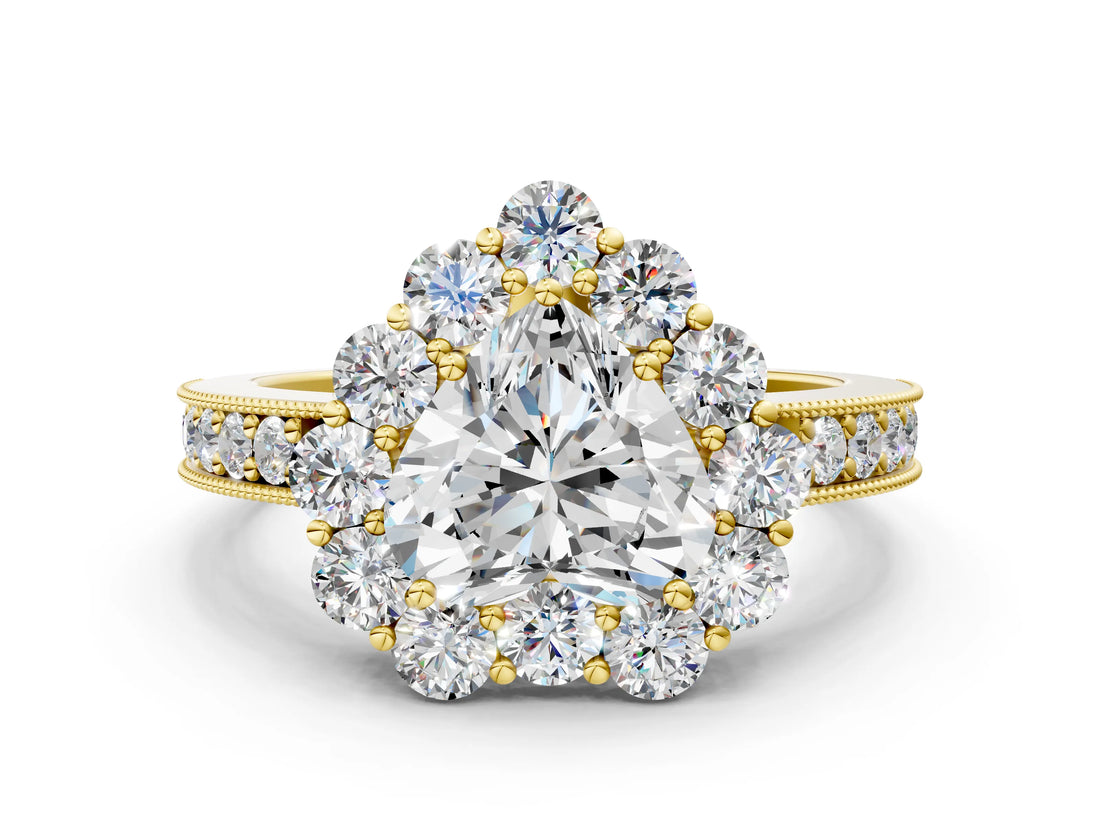 Yellow gold Heart Cut Cut Halo Diamond Pavé Engagement Ring with Milgrain Detailing_15