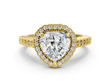 Yellow gold Heart Cut Cut Halo Pavé Solitaire Ring with Milgrain Band_7