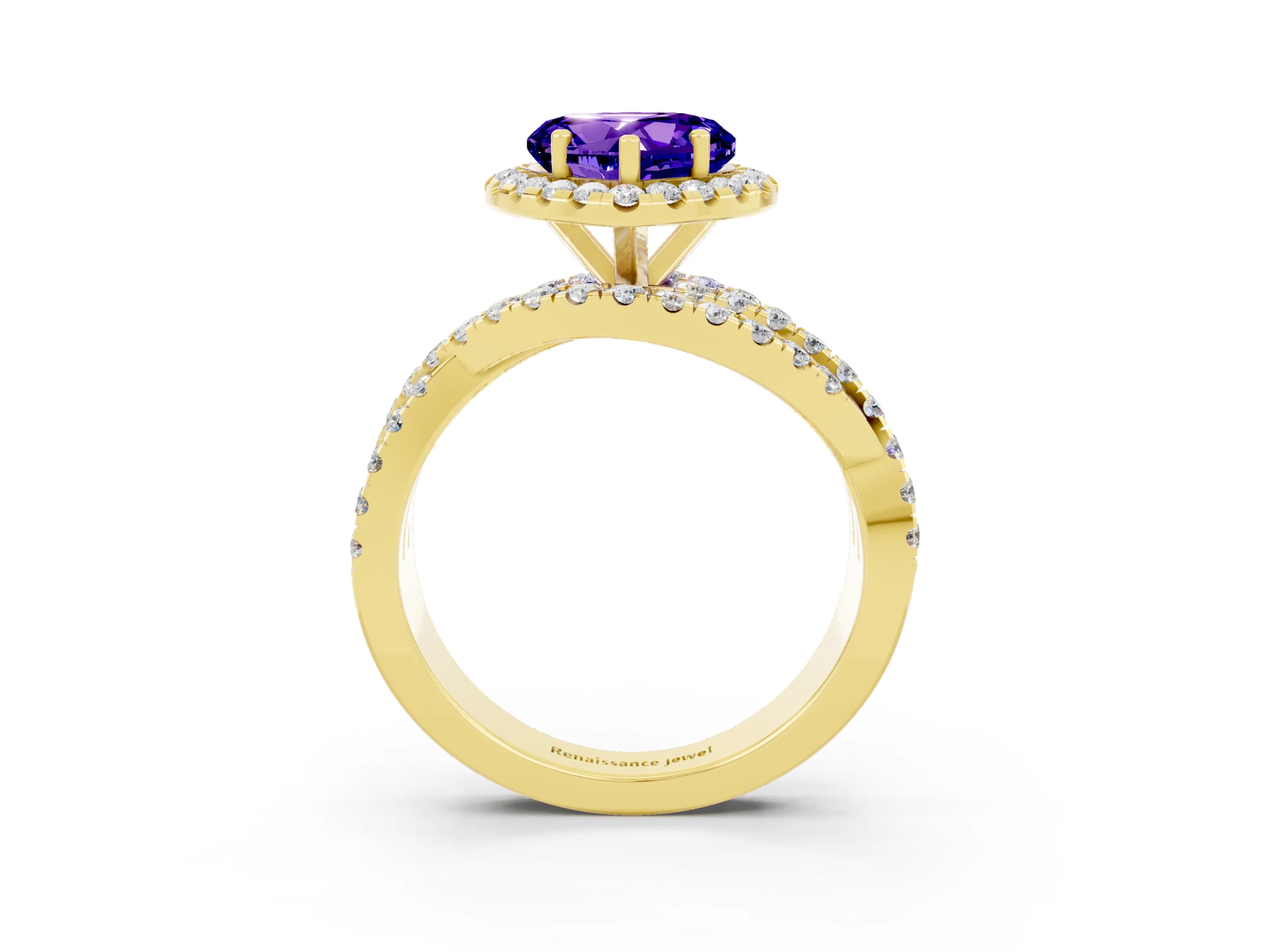 Yellow gold Heart Cut Cut Halo Split Shank Prong Setting Ring_15