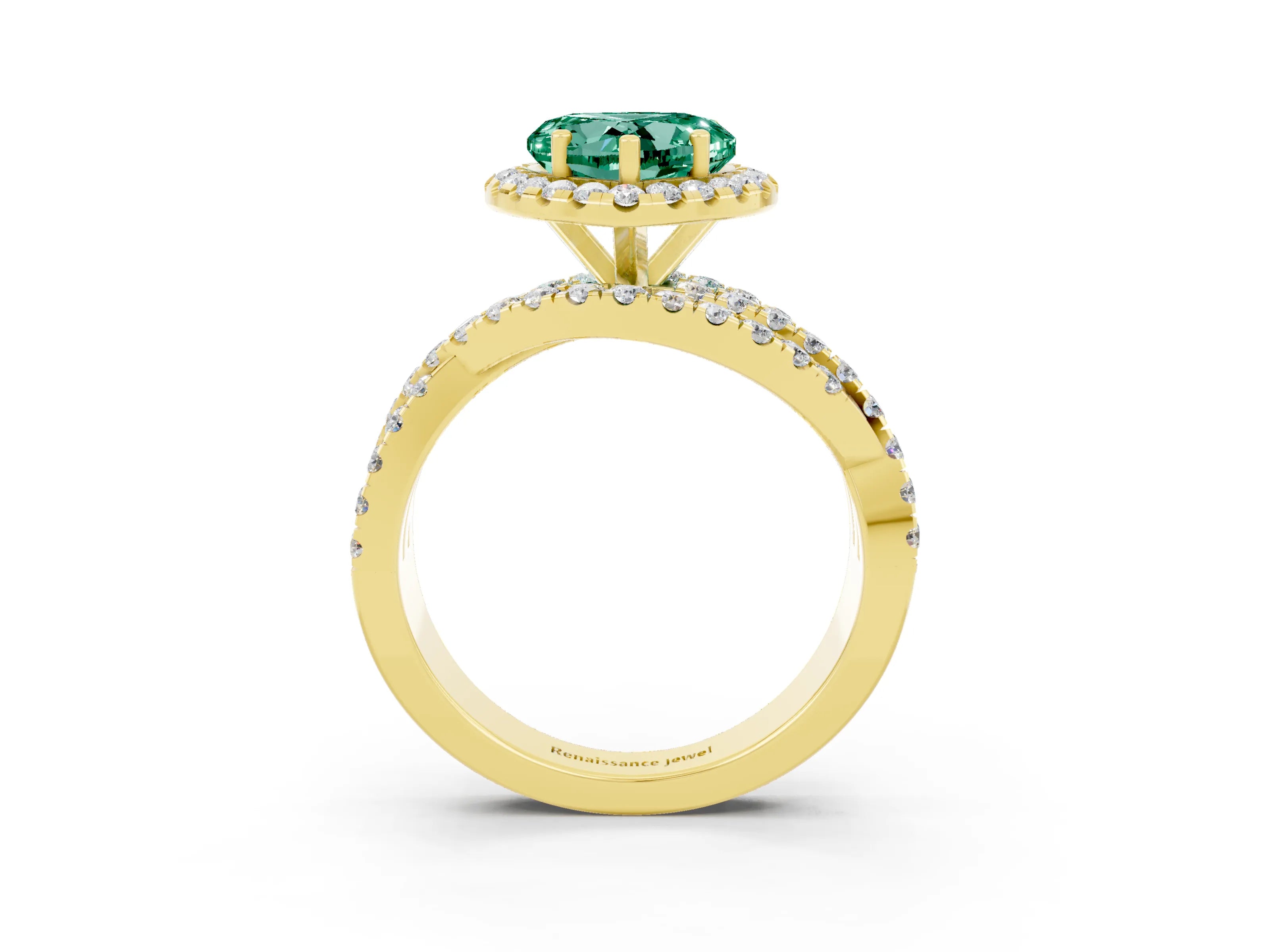 Yellow gold Heart Cut Cut Halo Split Shank Prong Setting Ring_15