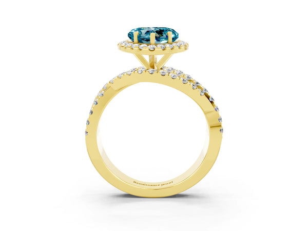 Yellow gold Heart Cut Cut Halo Split Shank Prong Setting Ring