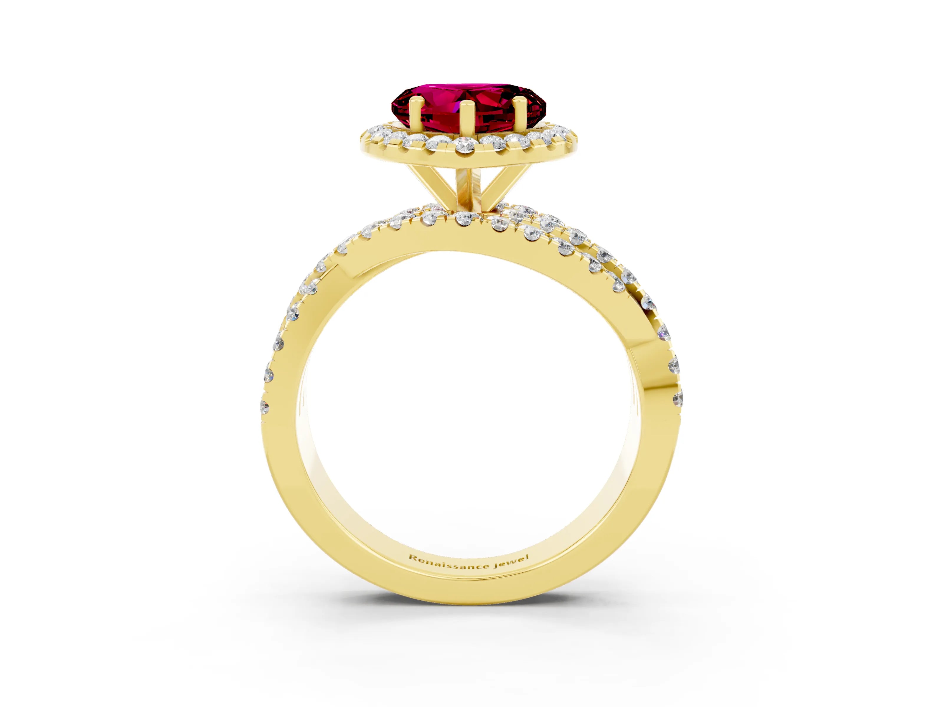 Yellow gold Heart Cut Cut Halo Split Shank Prong Setting Ring_15