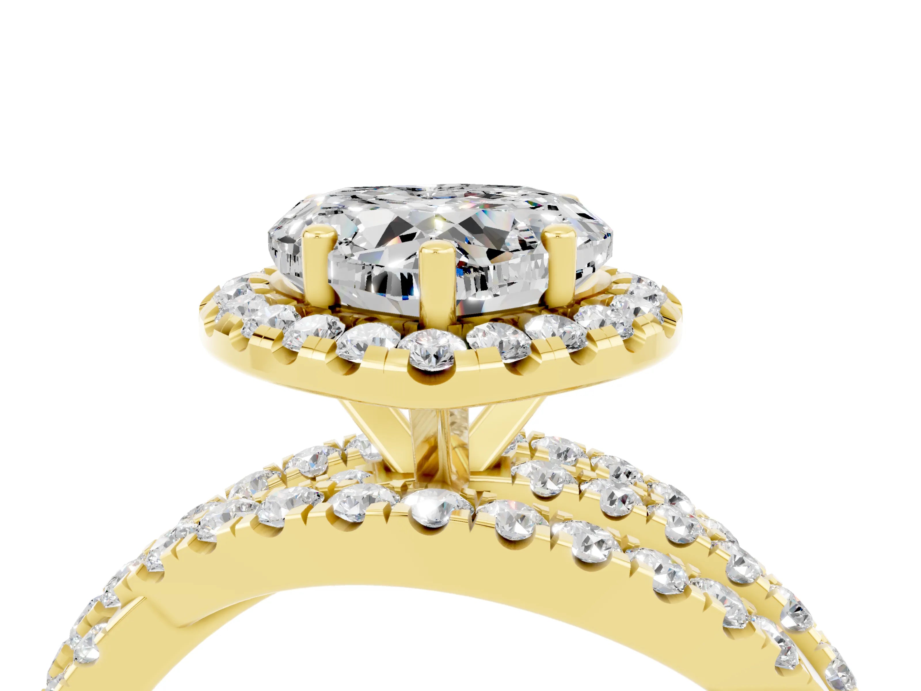 Yellow gold Heart Cut Cut Halo Split Shank Prong Setting Ring_16