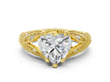 Yellow gold Heart Cut Cut Milgrain Pave Diamond Engagement Ring with Four-Prong Setting_3