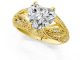 Yellow gold Heart Cut Cut Milgrain Pave Diamond Engagement Ring with Four-Prong Setting_4