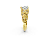 Yellow gold Heart Cut Cut Milgrain Pave Diamond Engagement Ring with Four-Prong Setting_5